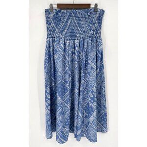 Deja Bleu Dress Women XL Blue Bandana Strapless Knee Length Stretchy